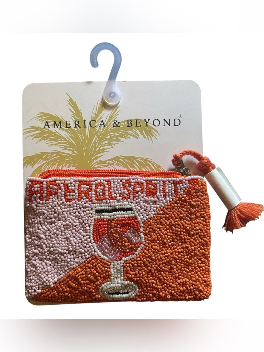 America & Beyond Hand Beaded Aperol Spritz Cocktail Zipper Pouch Made in India 1